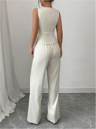 SOLY HUX Women's 2 Piece Business Casual Outfits Button Up V Neck Suit Vest and Pants Set in Saudi Arabia