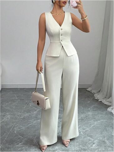 SOLY HUX Women's 2 Piece Business Casual Outfits Button Up V Neck Suit Vest and Pants Set in Saudi Arabia
