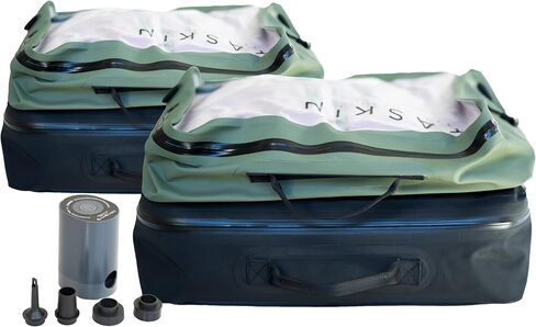 Taskin AirMAX | Heavy-duty Vacuum Compression Packing Cubes | 4X Set (2X Black + 2X Olive Green) + Mini Pump in Kuwait