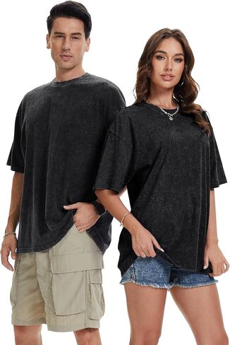 rosemia Oversized Tshirts for Men Vintage Short Sleeve Shirts Acid Wash Basic Tees in Saudi Arabia