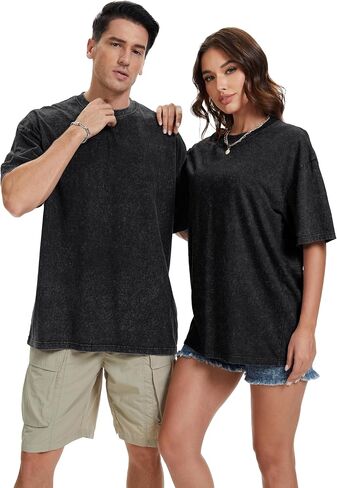 rosemia Oversized Tshirts for Men Vintage Short Sleeve Shirts Acid Wash Basic Tees in Saudi Arabia