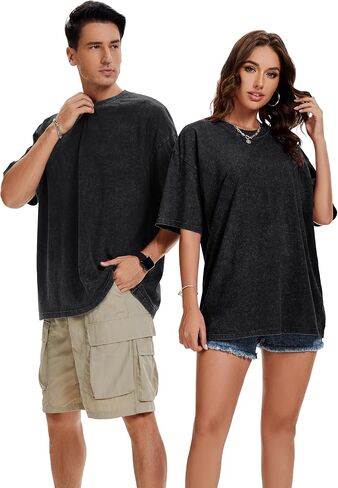 rosemia Oversized Tshirts for Men Vintage Short Sleeve Shirts Acid Wash Basic Tees in Saudi Arabia