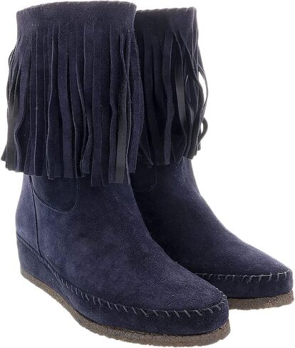 Daniela Fargion Fuschia Suede Suede Mid Calf Low Wedge Heel Boots- in Saudi Arabia