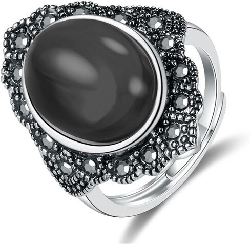 Gothic Black Crystal Stackable Joint Ring,Boho Agate Stone Knuckle Rings for Women Vintage Natural Oval Gemstone Finger Rings Costume Jewelry in Saudi Arabia