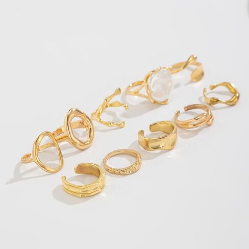 Chunky Gold/Silver Rings Set for Women Vintage Baroque Pearl Stackable Knuckle Rings Statement Irregularity liquid State Adjustable Rings Set Simple Fashion Jewellery in Kuwait
