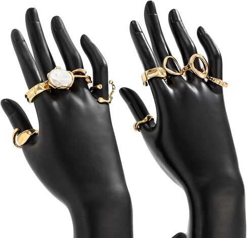 Chunky Gold/Silver Rings Set for Women Vintage Baroque Pearl Stackable Knuckle Rings Statement Irregularity liquid State Adjustable Rings Set Simple Fashion Jewellery in Kuwait