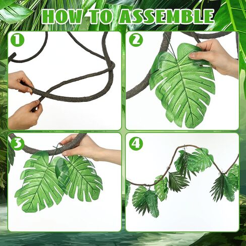 Preboun 2 Pcs 20ft Jungle Theme Party Decorations Tropical Rainforest Leaves Safari Artificial Rattan Decorations with 100 Pcs Fake Tropical Palm Leaves for Indoor Outdoor Forest Garden Party Decor in Saudi Arabia