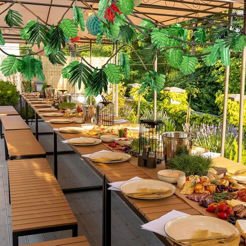 Preboun 2 Pcs 20ft Jungle Theme Party Decorations Tropical Rainforest Leaves Safari Artificial Rattan Decorations with 100 Pcs Fake Tropical Palm Leaves for Indoor Outdoor Forest Garden Party Decor in Saudi Arabia