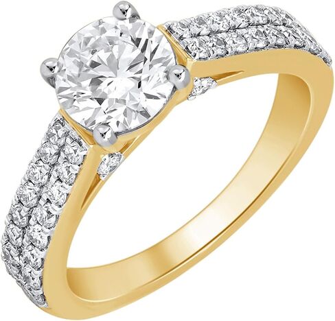 DEWBERRY IGI Certified 1.45 Cttw Round Cut Lab Grown Diamond Solitaire with Accent Engagement Ring | 925 Silver 14K White Or Yellow Gold Plated Pave Set VS/FG Womens Side Stone Diamond Ring Size 4-12 in Saudi Arabia