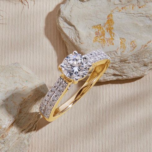DEWBERRY IGI Certified 1.45 Cttw Round Cut Lab Grown Diamond Solitaire with Accent Engagement Ring | 925 Silver 14K White Or Yellow Gold Plated Pave Set VS/FG Womens Side Stone Diamond Ring Size 4-12 in Saudi Arabia