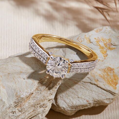 DEWBERRY IGI Certified 1.45 Cttw Round Cut Lab Grown Diamond Solitaire with Accent Engagement Ring | 925 Silver 14K White Or Yellow Gold Plated Pave Set VS/FG Womens Side Stone Diamond Ring Size 4-12 in Saudi Arabia