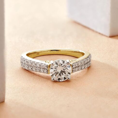 DEWBERRY IGI Certified 1.45 Cttw Round Cut Lab Grown Diamond Solitaire with Accent Engagement Ring | 925 Silver 14K White Or Yellow Gold Plated Pave Set VS/FG Womens Side Stone Diamond Ring Size 4-12 in Saudi Arabia