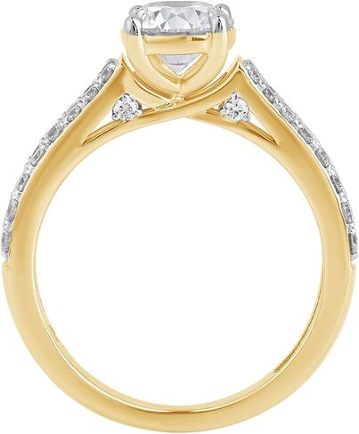DEWBERRY IGI Certified 1.45 Cttw Round Cut Lab Grown Diamond Solitaire with Accent Engagement Ring | 925 Silver 14K White Or Yellow Gold Plated Pave Set VS/FG Womens Side Stone Diamond Ring Size 4-12 in Saudi Arabia