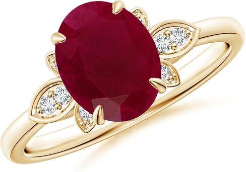 Angara Natural Ruby Engagement Ring for Women | Oval Ruby Engagement Ring in 14K Solid Gold/Platinum | July Birthday, Gemstone Jewellery Gift in Saudi Arabia