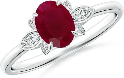 Angara Natural Ruby Engagement Ring for Women | Oval Ruby Engagement Ring in 14K Solid Gold/Platinum | July Birthday, Gemstone Jewellery Gift in Saudi Arabia