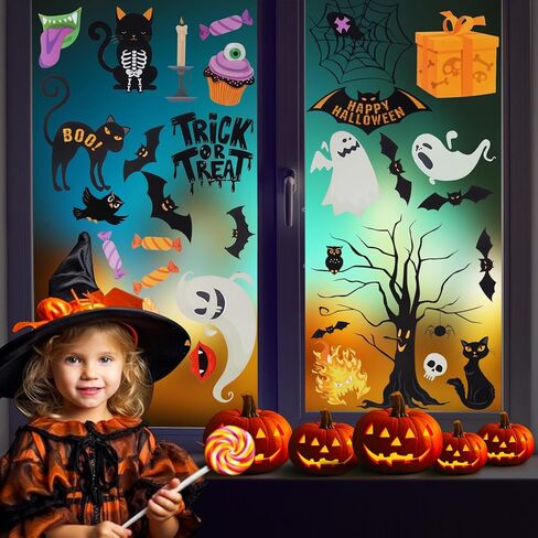 Halloween Window Clings 6 Sheets Halloween Window Stickers Decals with Ghost, Spider, Witch & Haunted House for Glass, Fridge & Smooth Surfaces Spooky Holiday Decorations Gifts in Saudi Arabia