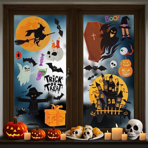 Halloween Window Clings 6 Sheets Halloween Window Stickers Decals with Ghost, Spider, Witch & Haunted House for Glass, Fridge & Smooth Surfaces Spooky Holiday Decorations Gifts in Saudi Arabia