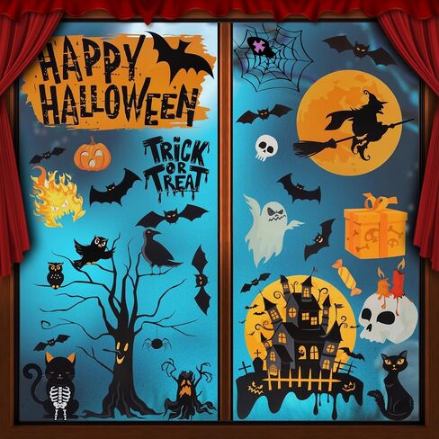 Halloween Window Clings 6 Sheets Halloween Window Stickers Decals with Ghost, Spider, Witch & Haunted House for Glass, Fridge & Smooth Surfaces Spooky Holiday Decorations Gifts in Saudi Arabia