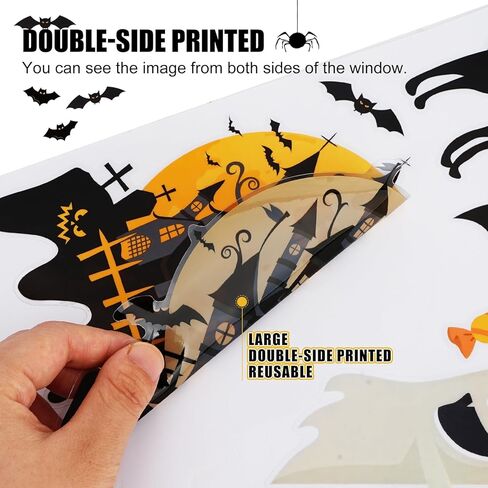 Halloween Window Clings 6 Sheets Halloween Window Stickers Decals with Ghost, Spider, Witch & Haunted House for Glass, Fridge & Smooth Surfaces Spooky Holiday Decorations Gifts in Saudi Arabia