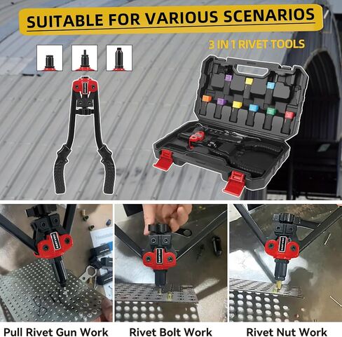 Eastvolt Rivet Nut Tool Kit, 3 in 1 Hand Rivet Gun, 14-Inch Rivnut Tool with 6 Metric Mandrels M3 M4 M5 M6 M8 M10, Rivet Bolt Tool with 3 Metric Bolt Mandrels and Rugged Carrying Case in Saudi Arabia