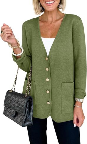 Saodimallsu Womens V Neck Cardigan Button Loose Knit Sweater Blazer Open Front Elegant Cardigans with Pockets in Kuwait