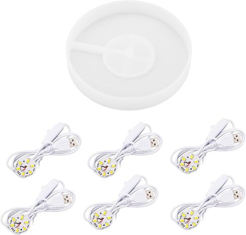 7pcs عرض قاعدة مع مصابيح LED ، مصباح مستديرة قوالب السيليكون مصباح DIY Craft الزفاف الجدول الزفاف الزواج الداخلي الفناء في الهواء الطلق استخدام (3.35 بوصة القطر) in Saudi Arabia
