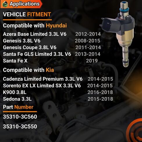 6PCS 35310-3C550 35310-3C560 Fuel Injectors for Hyundai Azera 3.3L V6 For Genesis Genesis Coupe 2012-2014 For Santa Fe GLS Limited 2013-2014 For Kia Cadenza Limited Premium For Sorento 2014-2015 in Kuwait