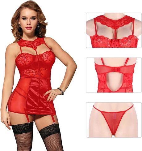 Lingerie Sets For Women Plus Size Mesh Dress Sleeveless Neckholder Top Backless Babydoll With Garter Straps Underwear in Saudi Arabia
