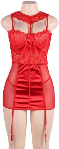 Lingerie Sets For Women Plus Size Mesh Dress Sleeveless Neckholder Top Backless Babydoll With Garter Straps Underwear in Saudi Arabia