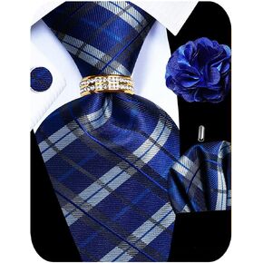 5pcs mens tie premium silk ، مربع جيب ، أزرار أكمام ، حلقة التعادل المحفورة ودبوس البصفعة لحفل العريس حفل الزفاف in Kuwait