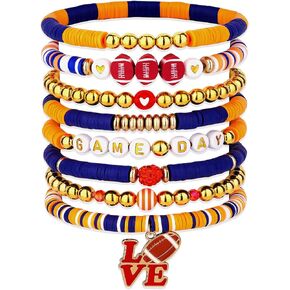 Game Day Bracelets for Women - Red, Orange, Blue Heishi Clay Beaded Stretch Bracelets - Stackable Sports Charm Bracelet Bangles in Saudi Arabia