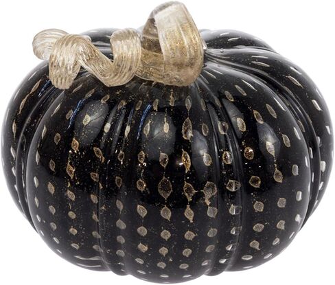 Boston International Hand Blown Glass Pumpkin Tabletop Mantel Shelf Fall Autumn Thanksgiving Halloween Decorations for Home, Large, Black & Gold in Saudi Arabia