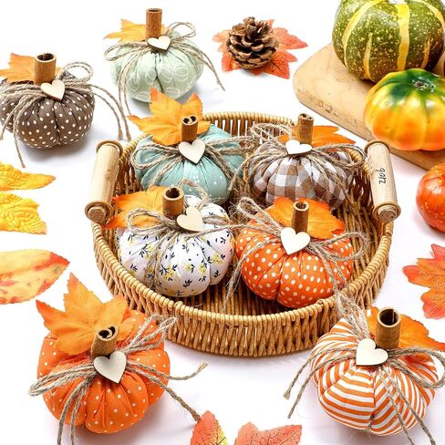 Geelin 8 PCS Fall Fabric Fabric Decork Pumpkin Pumpkin لزينة الزخارف الزراعية مزرعة عيد الشكر مع أوراق القيقب in Kuwait