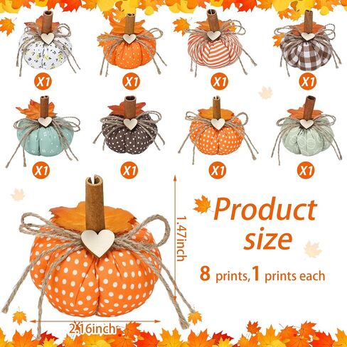 Geelin 8 PCS Fall Fabric Fabric Decork Pumpkin Pumpkin لزينة الزخارف الزراعية مزرعة عيد الشكر مع أوراق القيقب in Kuwait