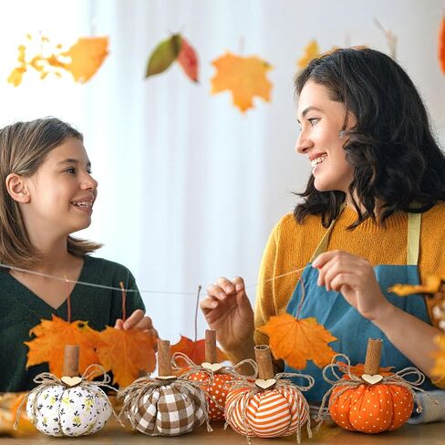 Geelin 8 PCS Fall Fabric Fabric Decork Pumpkin Pumpkin لزينة الزخارف الزراعية مزرعة عيد الشكر مع أوراق القيقب in Kuwait