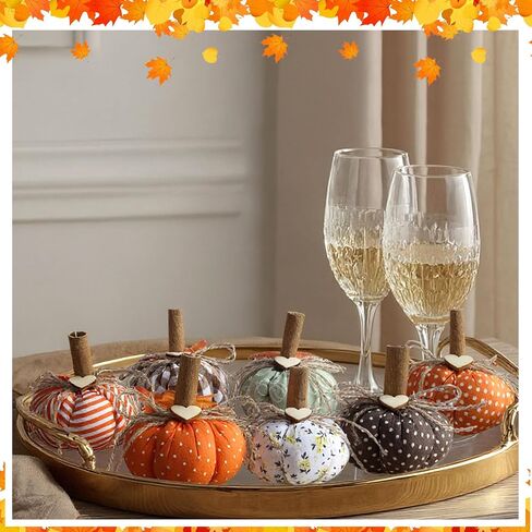 Geelin 8 PCS Fall Fabric Fabric Decork Pumpkin Pumpkin لزينة الزخارف الزراعية مزرعة عيد الشكر مع أوراق القيقب in Kuwait