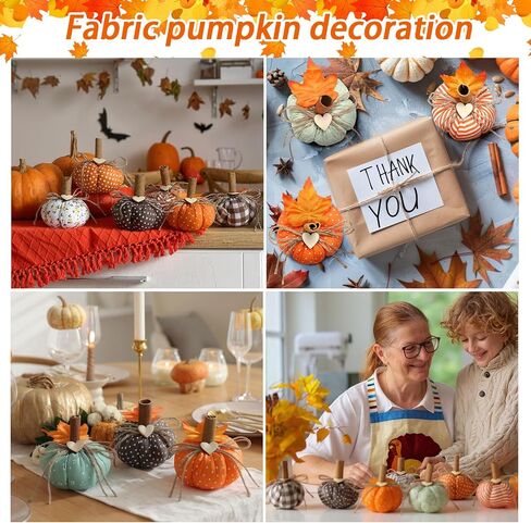 Geelin 8 PCS Fall Fabric Fabric Decork Pumpkin Pumpkin لزينة الزخارف الزراعية مزرعة عيد الشكر مع أوراق القيقب in Kuwait