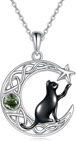 TIGER RIDER Moon Cat Necklace for Women 925 Sterling Silver Black Cat Moonstone Celtic Knot Jewelry Gifts Birthday Christmas Gifts for Women Cat Lovers Girls Wife Daughter in Kuwait
