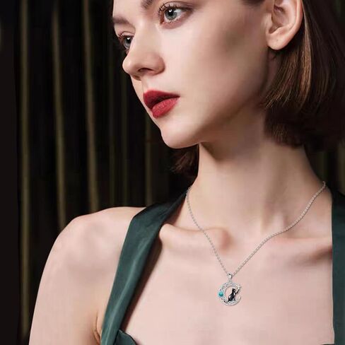 TIGER RIDER Moon Cat Necklace for Women 925 Sterling Silver Black Cat Moonstone Celtic Knot Jewelry Gifts Birthday Christmas Gifts for Women Cat Lovers Girls Wife Daughter in Kuwait