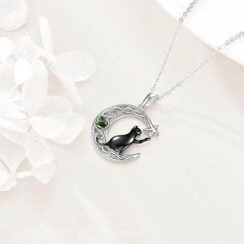 TIGER RIDER Moon Cat Necklace for Women 925 Sterling Silver Black Cat Moonstone Celtic Knot Jewelry Gifts Birthday Christmas Gifts for Women Cat Lovers Girls Wife Daughter in Kuwait