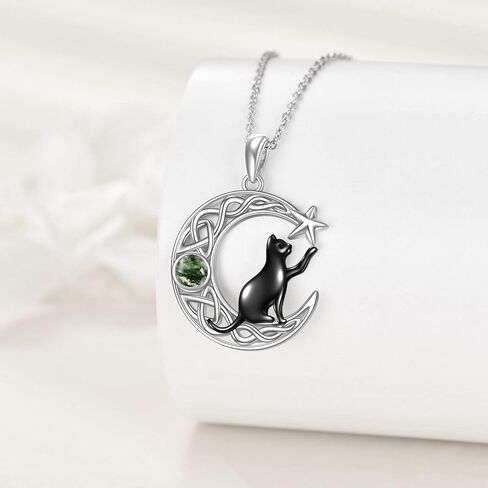 TIGER RIDER Moon Cat Necklace for Women 925 Sterling Silver Black Cat Moonstone Celtic Knot Jewelry Gifts Birthday Christmas Gifts for Women Cat Lovers Girls Wife Daughter in Kuwait
