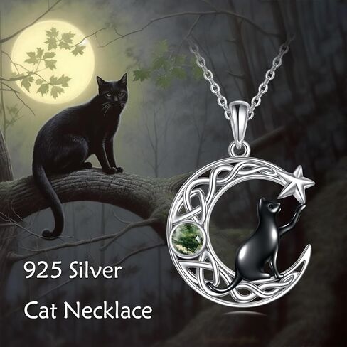 TIGER RIDER Moon Cat Necklace for Women 925 Sterling Silver Black Cat Moonstone Celtic Knot Jewelry Gifts Birthday Christmas Gifts for Women Cat Lovers Girls Wife Daughter in Kuwait