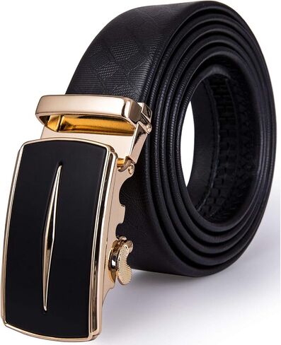 Cowhide Genuine Leather Belt – Automatic Ratchet Buckle, Gold Finish, Gift Box in Saudi Arabia