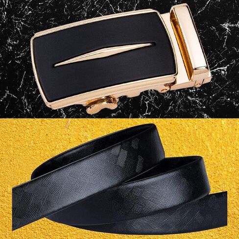 Cowhide Genuine Leather Belt – Automatic Ratchet Buckle, Gold Finish, Gift Box in Saudi Arabia