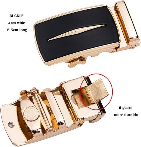 Cowhide Genuine Leather Belt – Automatic Ratchet Buckle, Gold Finish, Gift Box in Saudi Arabia