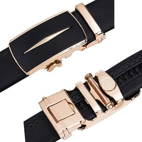 Cowhide Genuine Leather Belt – Automatic Ratchet Buckle, Gold Finish, Gift Box in Saudi Arabia