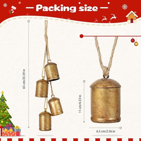 زخارف جرس البقر البقر ، 4 أجهزة كمبيوتر قرة عتيقة الذهب مع جوت معلق الحبل أجراس ديكور للباب منزل عيد الميلاد شجرة إكليل الزهور الزخارف الزخارف عيد الميلاد in Kuwait