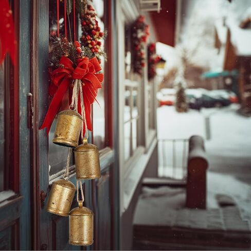 زخارف جرس البقر البقر ، 4 أجهزة كمبيوتر قرة عتيقة الذهب مع جوت معلق الحبل أجراس ديكور للباب منزل عيد الميلاد شجرة إكليل الزهور الزخارف الزخارف عيد الميلاد in Kuwait