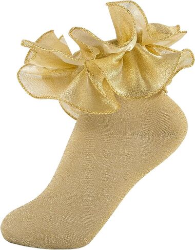 جوارب Girls Glitter Glitter Ruffle في الكاحل لطيف الأطفال الدانتيل المزدوج اللامع اللباس اللباس الجوارب للطفل الصغير فتاة صغيرة in Saudi Arabia