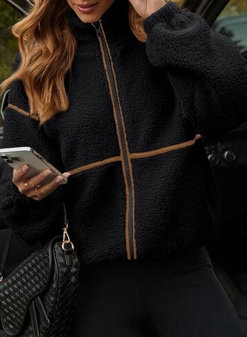 Dokotoo Womens Coat Casual Lapel Full Zip Fleece Jacket Long Sleeve Oversized Warm Winter Outwear with Pockets in Saudi Arabia